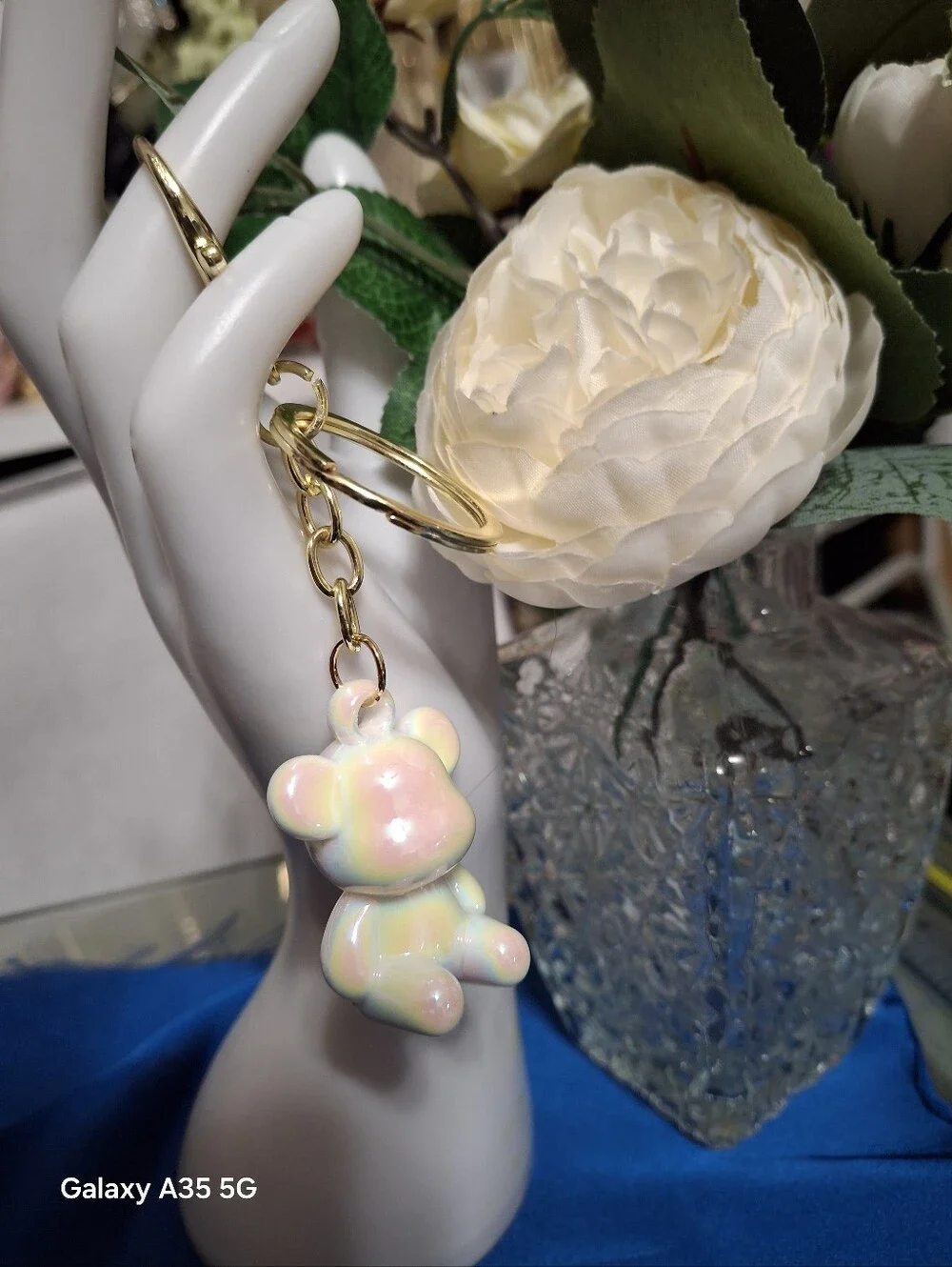 White Irridescent Bear Keychain - Cute Bag Charm Accessory
